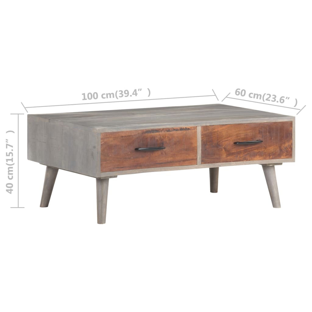 vidaXL Coffee Table Gray 39.4"x23.6"x15.7" Solid Rough Mango Wood-5