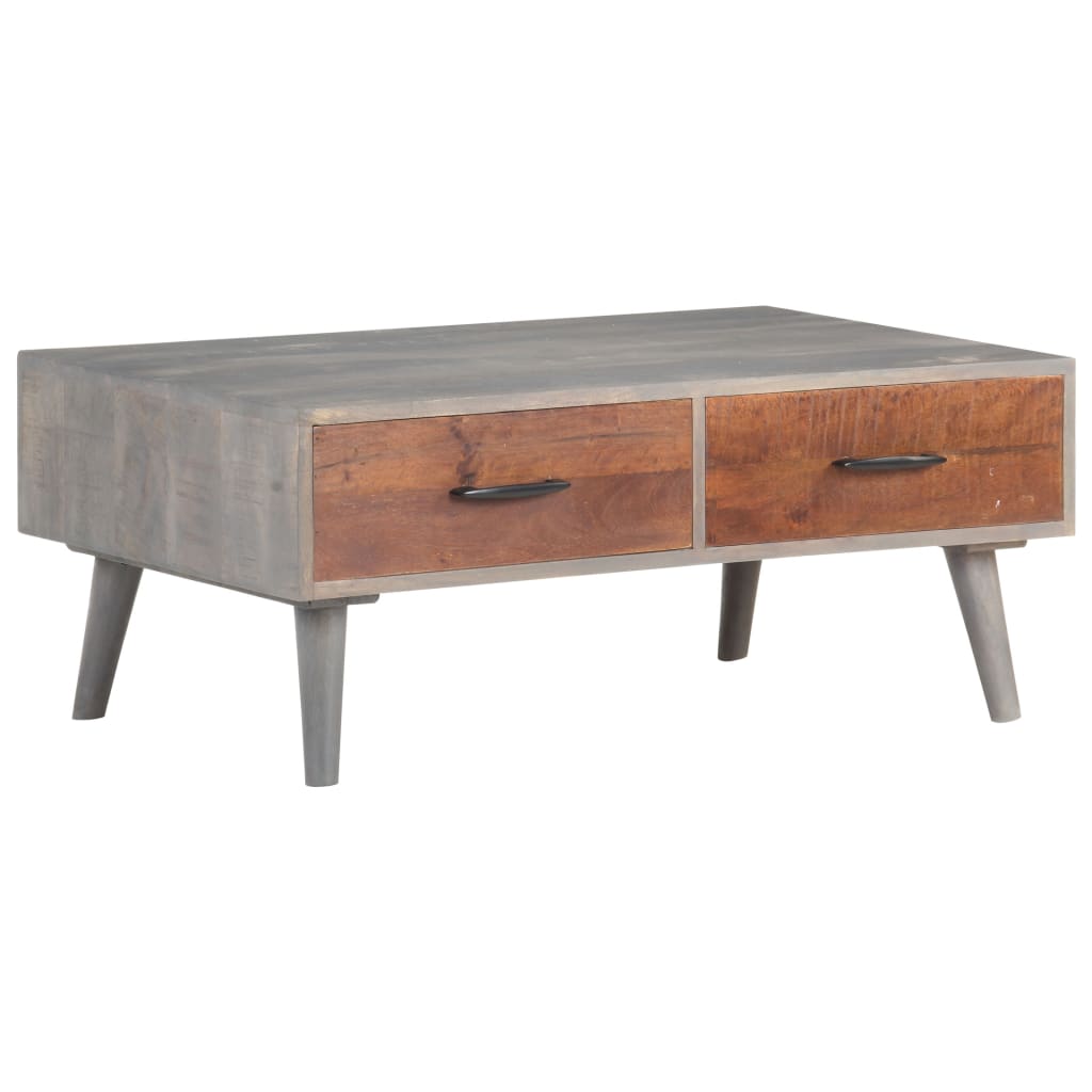 vidaXL Coffee Table Gray 39.4"x23.6"x15.7" Solid Rough Mango Wood-6