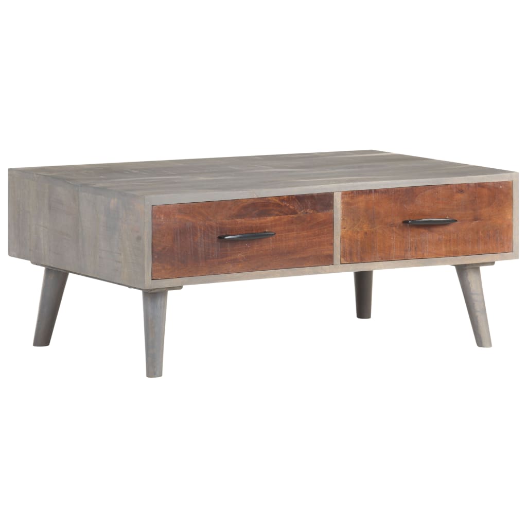 vidaXL Coffee Table Gray 39.4"x23.6"x15.7" Solid Rough Mango Wood-7