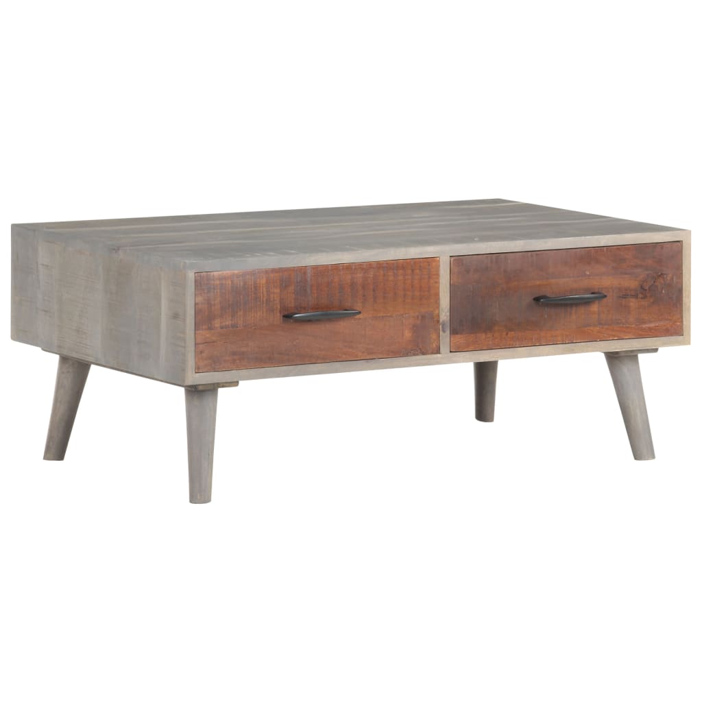 vidaXL Coffee Table Gray 39.4"x23.6"x15.7" Solid Rough Mango Wood-8