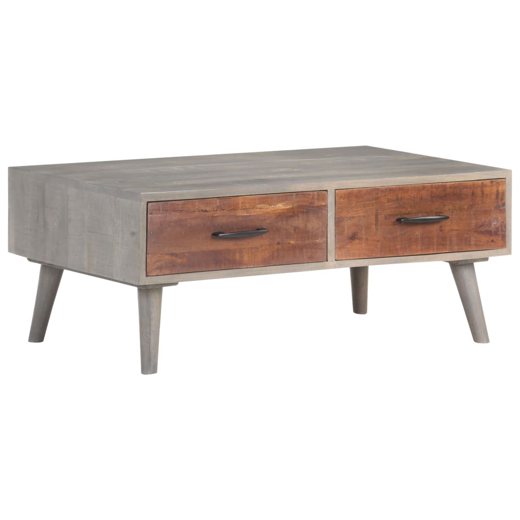 vidaXL Coffee Table Gray 39.4"x23.6"x15.7" Solid Rough Mango Wood-9