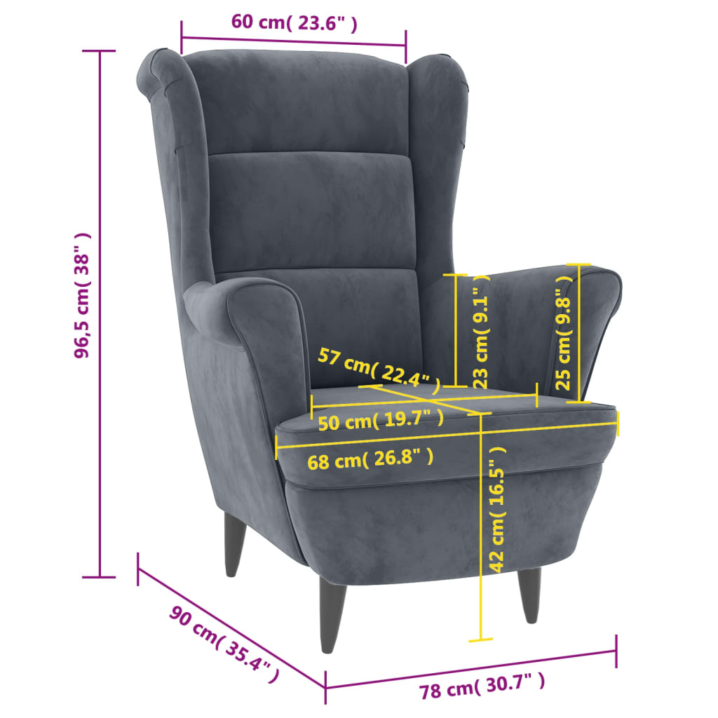 vidaXL Armchair Dark Gray Velvet-5