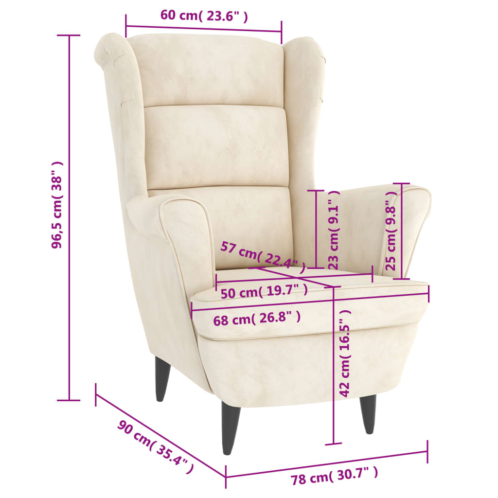 vidaXL Armchair Cream White Velvet-5