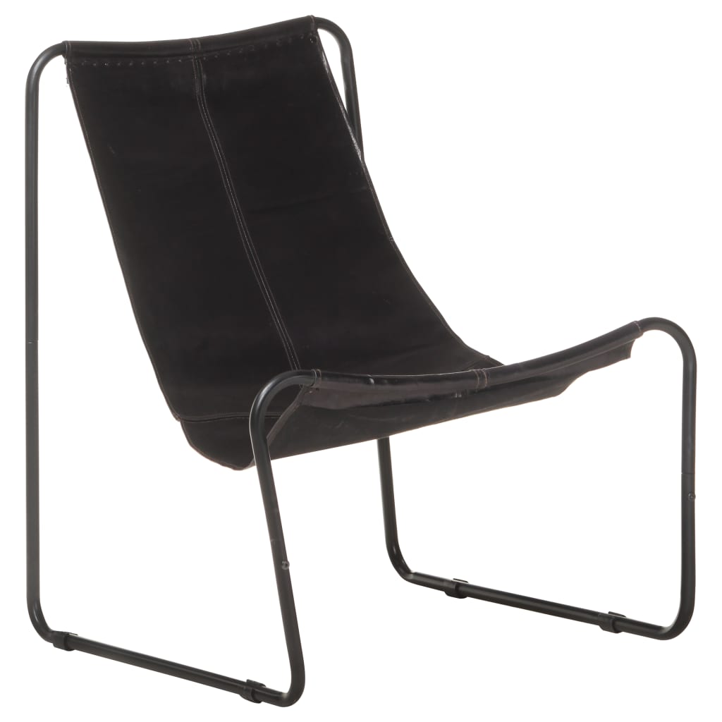 vidaXL Relaxing Chair Black Real Leather-6