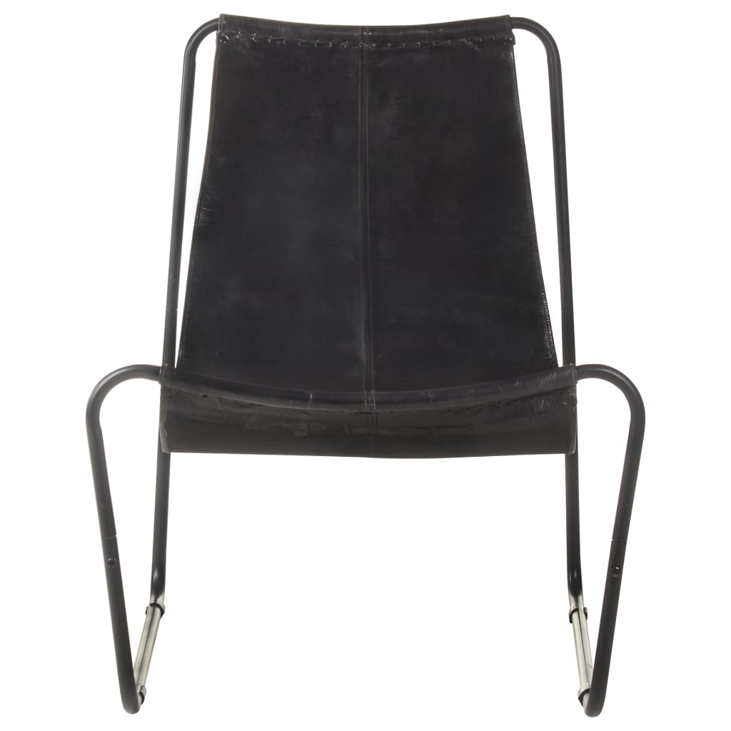 vidaXL Relaxing Chair Black Real Leather-7