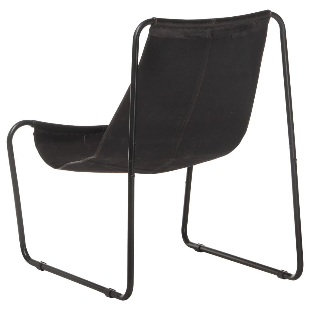 vidaXL Relaxing Chair Black Real Leather-11