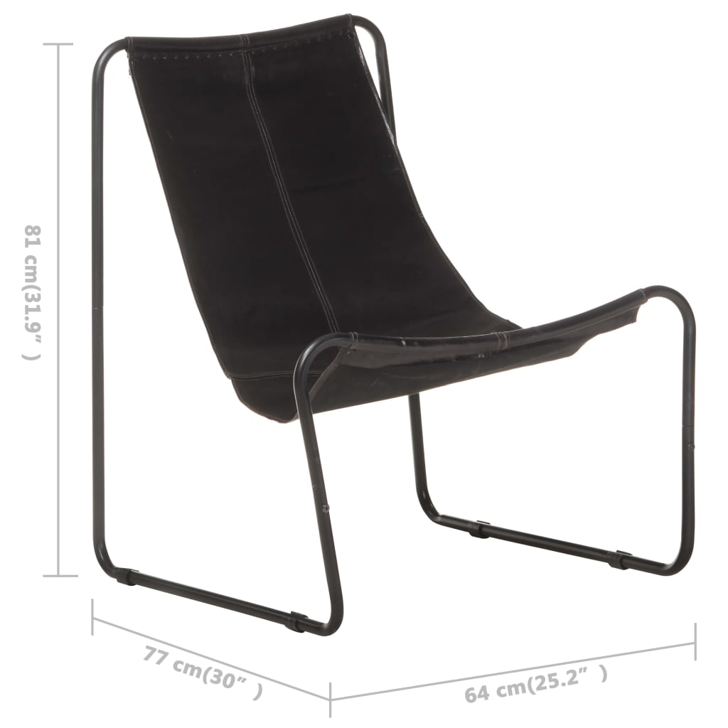 vidaXL Relaxing Chair Black Real Leather-4