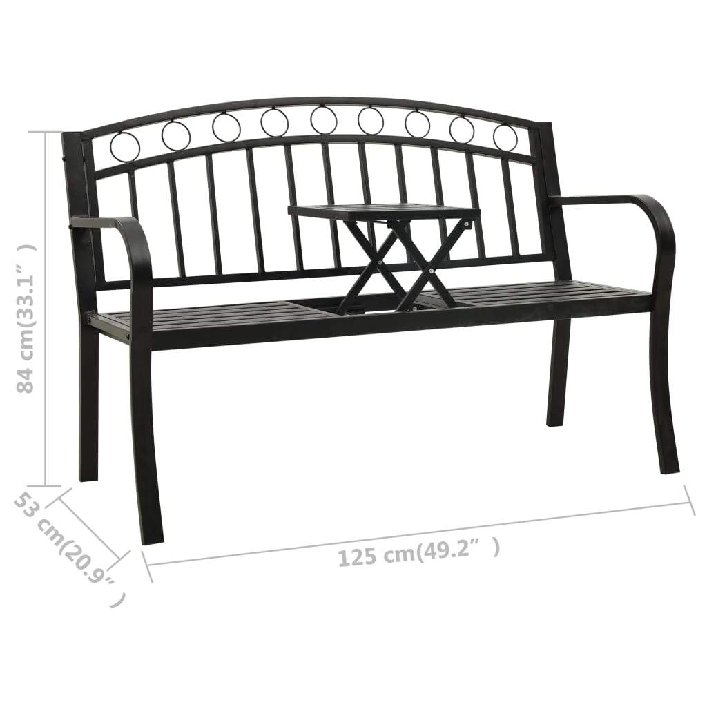 Garden Bench with a Table 49.2" Steel Black