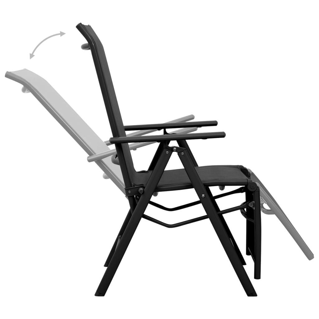 vidaXL Reclining Deck Chair Aluminum and Textilene Black-4