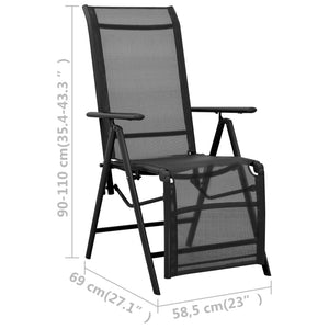 vidaXL Reclining Deck Chair Aluminum and Textilene Black-7