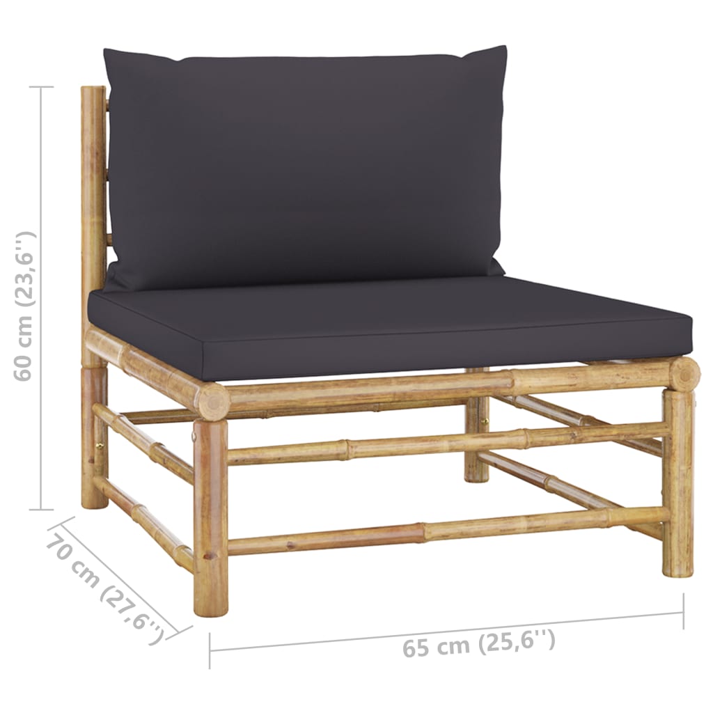 vidaXL 6 Piece Patio Lounge Set with Dark Gray Cushions Bamboo-7