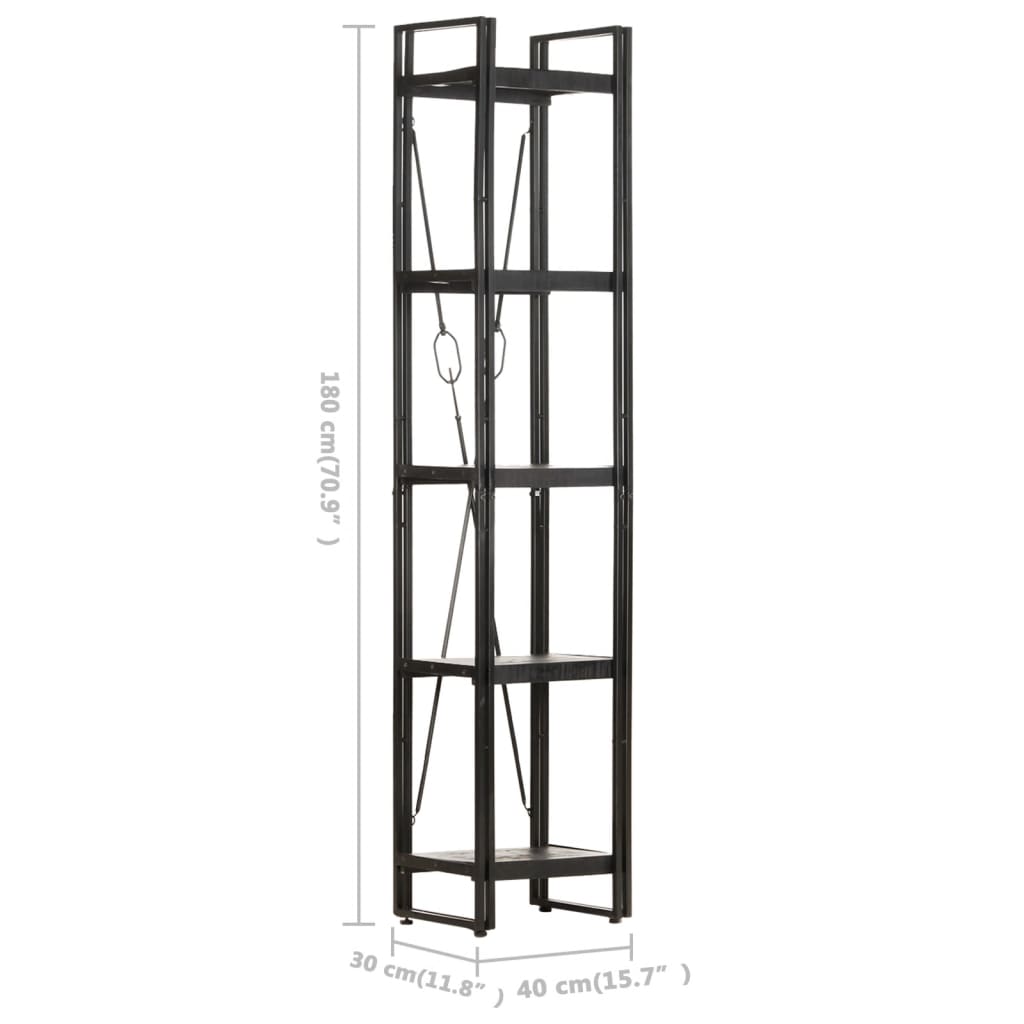 vidaXL 5-Tier Bookcase Black 15.7"x11.8"x70.9" Solid Mango Wood-3