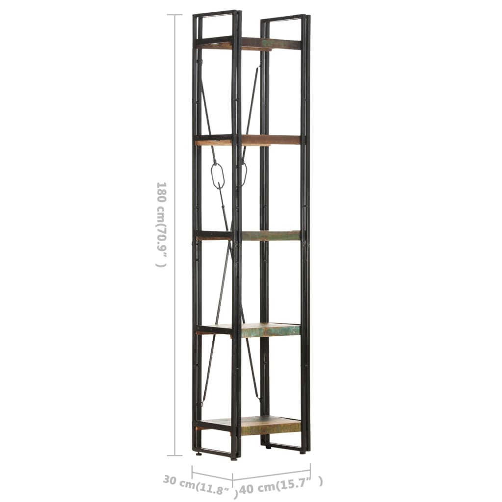 vidaXL 5-Tier Bookcase 15.7"x11.8"x70.9" Solid Reclaimed Wood-3