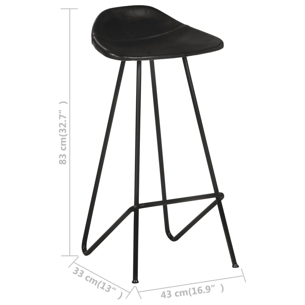 Bar Stools 2 pcs Black Real Leather