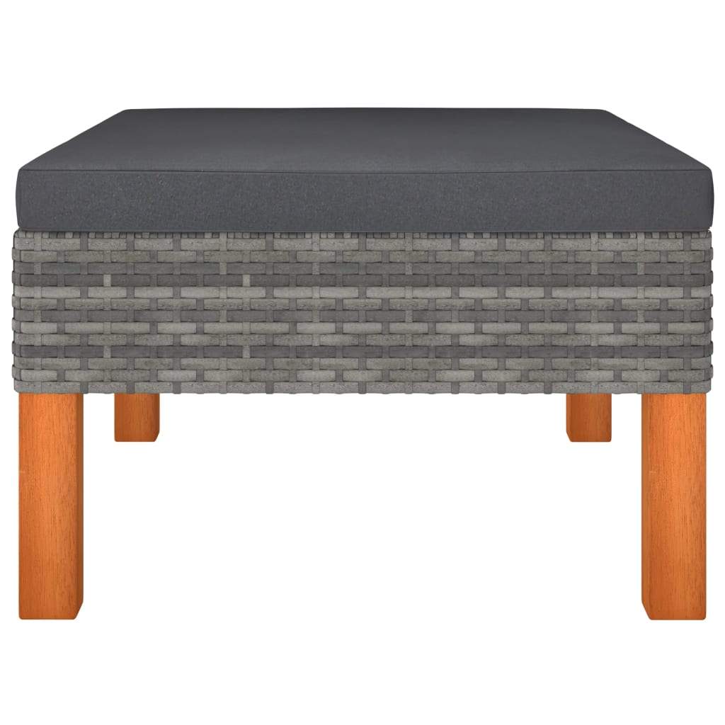 Footstool Poly Rattan and Solid Eucalyptus Wood