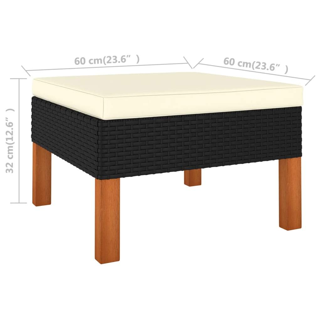 Footstool Poly Rattan and Solid Eucalyptus Wood