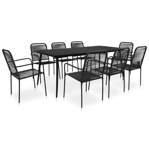Garden Dining Set 7/9 Piece Cotton Rope and Steel Black Outdoor Patio