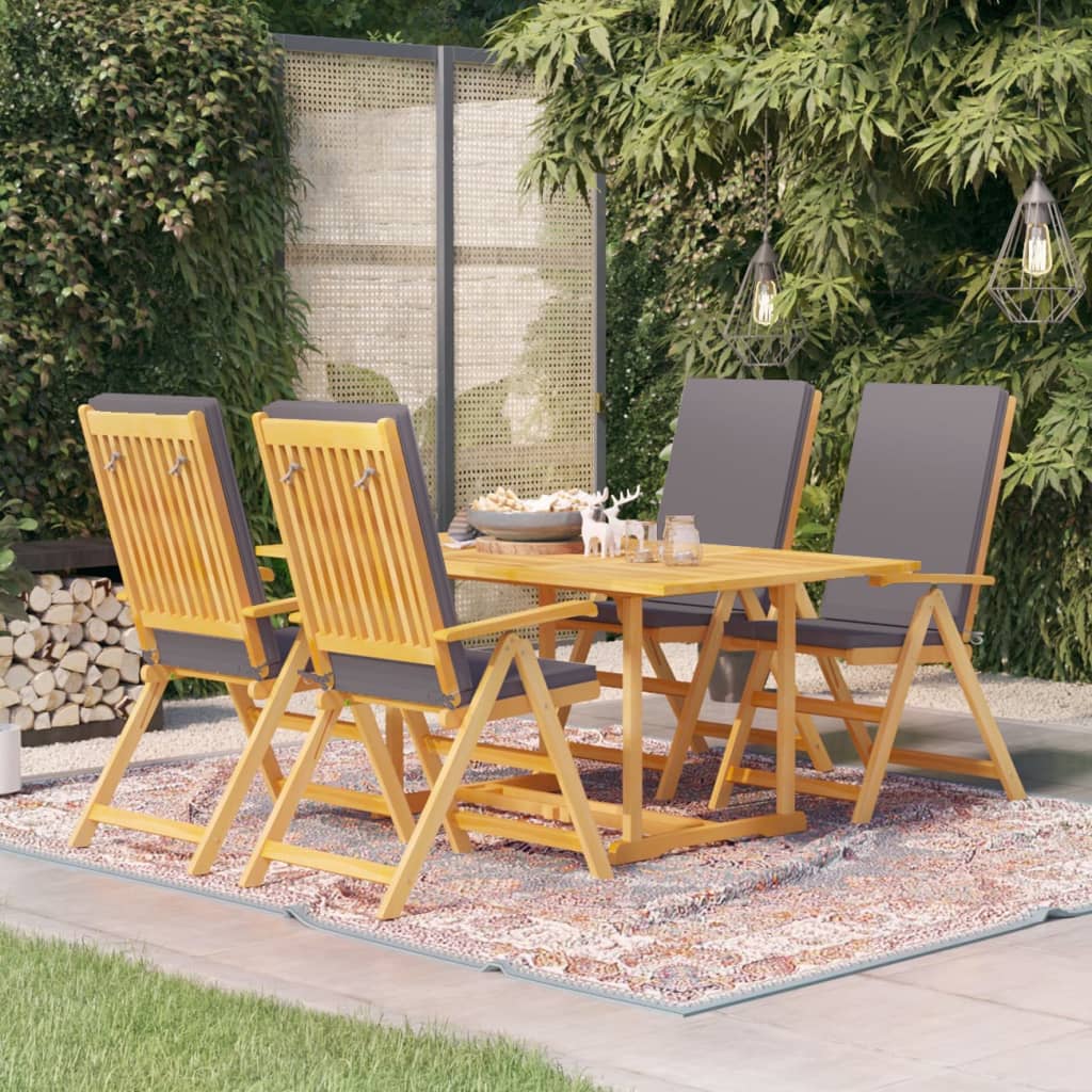 vidaXL 5 Piece Patio Dining Set with Gray Cushions Solid Teak Wood-0