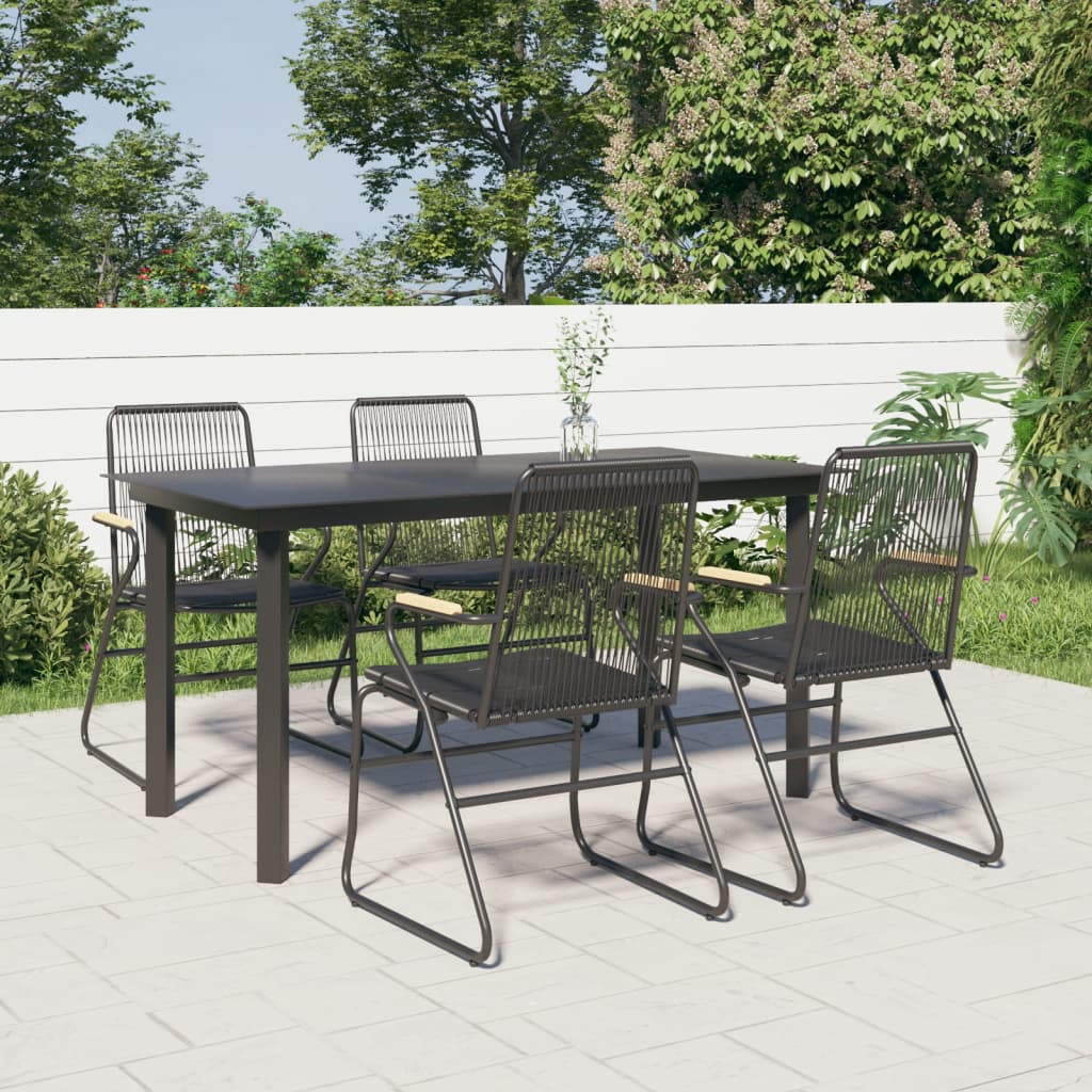 vidaXL 5 Piece Patio Dining Set Black PVC Rattan-4