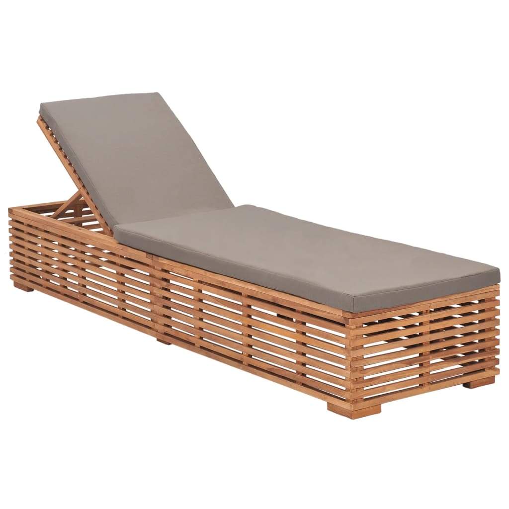 Solid Teak Wood Sun Lounger with Cushion Furniture Cream/Dark Gray
