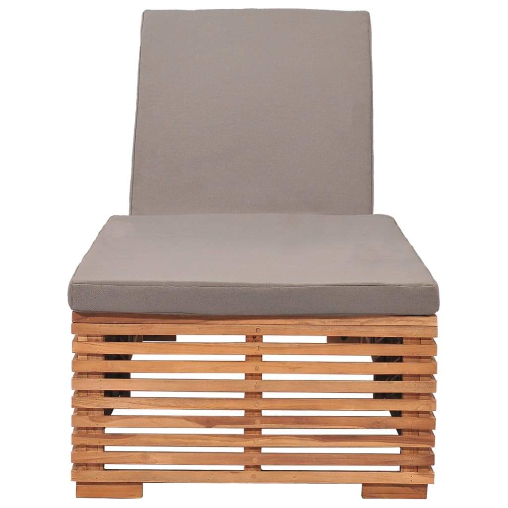 Solid Teak Wood Sun Lounger with Cushion Furniture Cream/Dark Gray