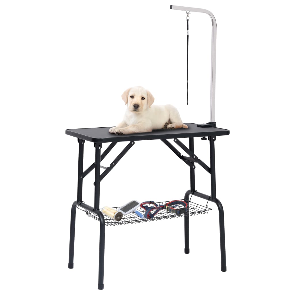 vidaXL Adjustable Dog Grooming Table with 1 Loop and Basket-0