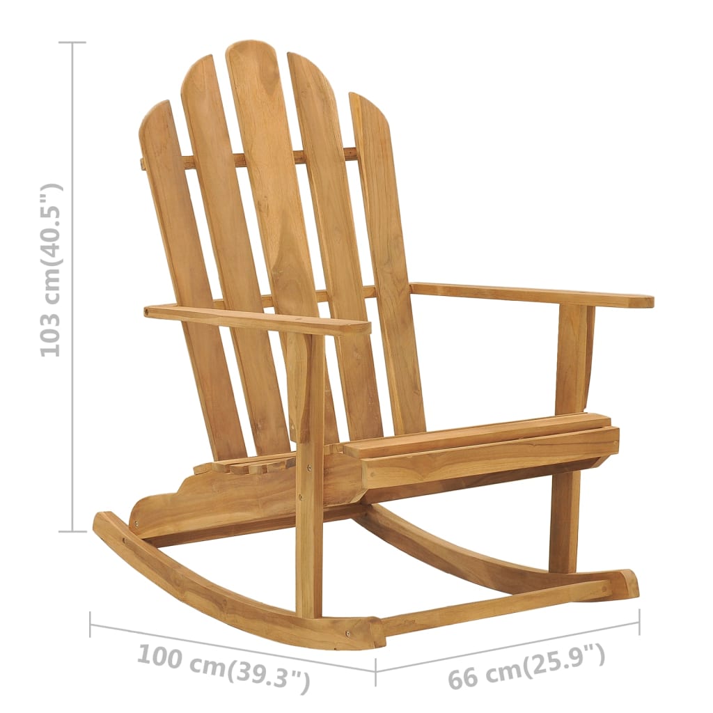 vidaXL Adirondack Rocking Chair Porch Rocker with High Back Solid Wood Teak-6