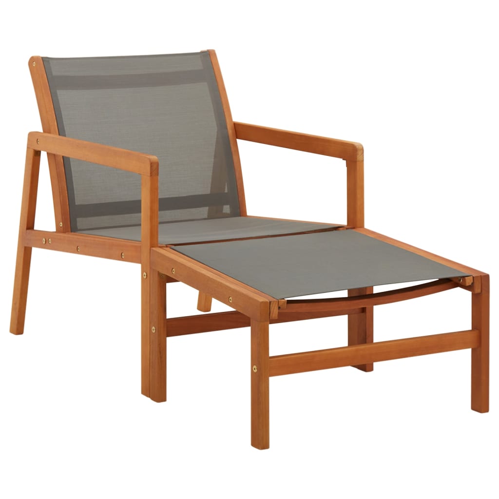 vidaXL Patio Chair Lounge Chair with Footrest Solid Wood Eucalyptus&Textilene-9