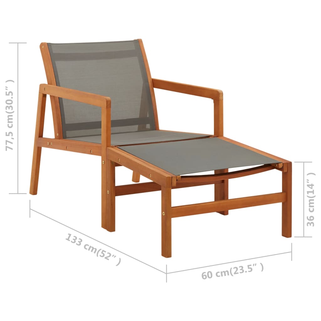 vidaXL Patio Chair Lounge Chair with Footrest Solid Wood Eucalyptus&Textilene-3