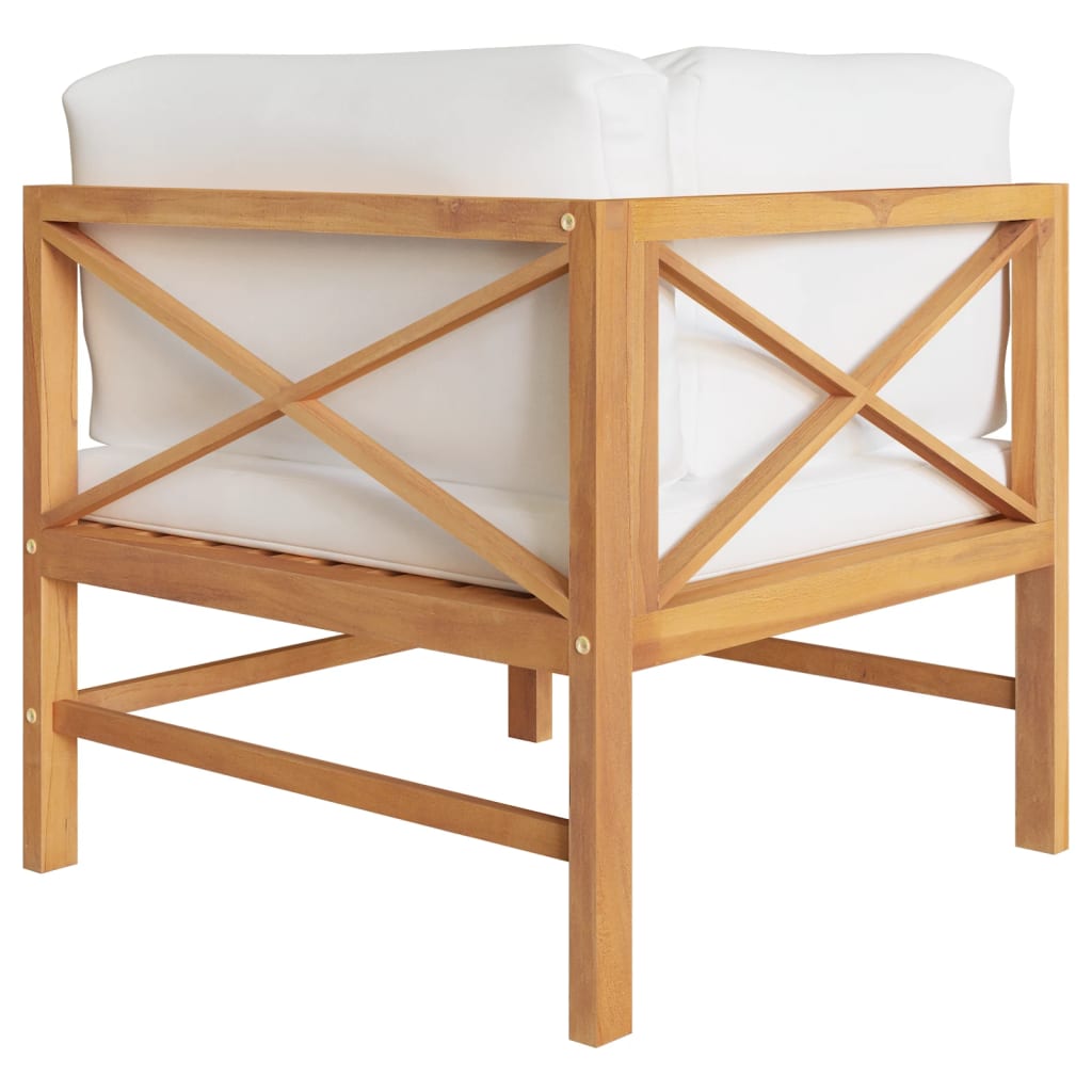 vidaXL 2-seater Patio Bench with Cream Cushions Solid Teak Wood-2