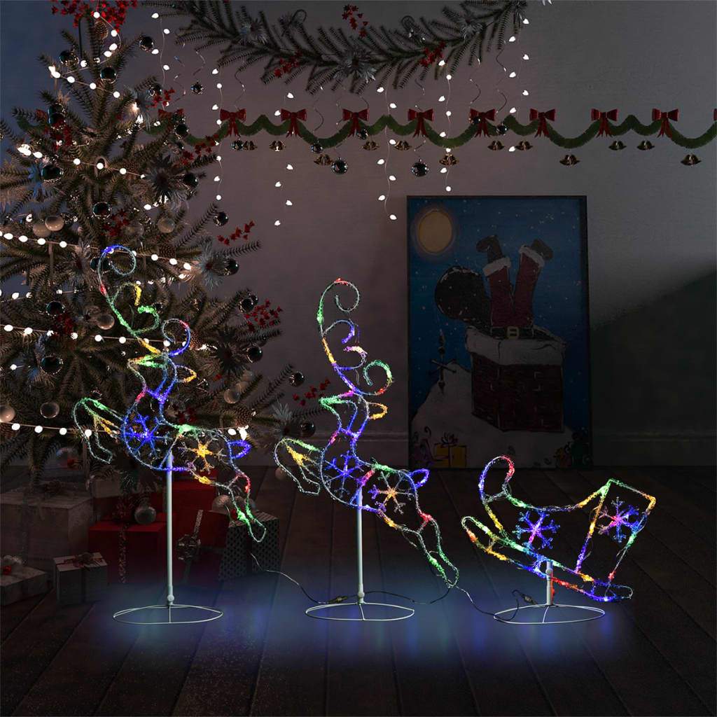 Acrylic Christmas Flying Reindeer&Sleigh Holiday Xmas Multi Colors