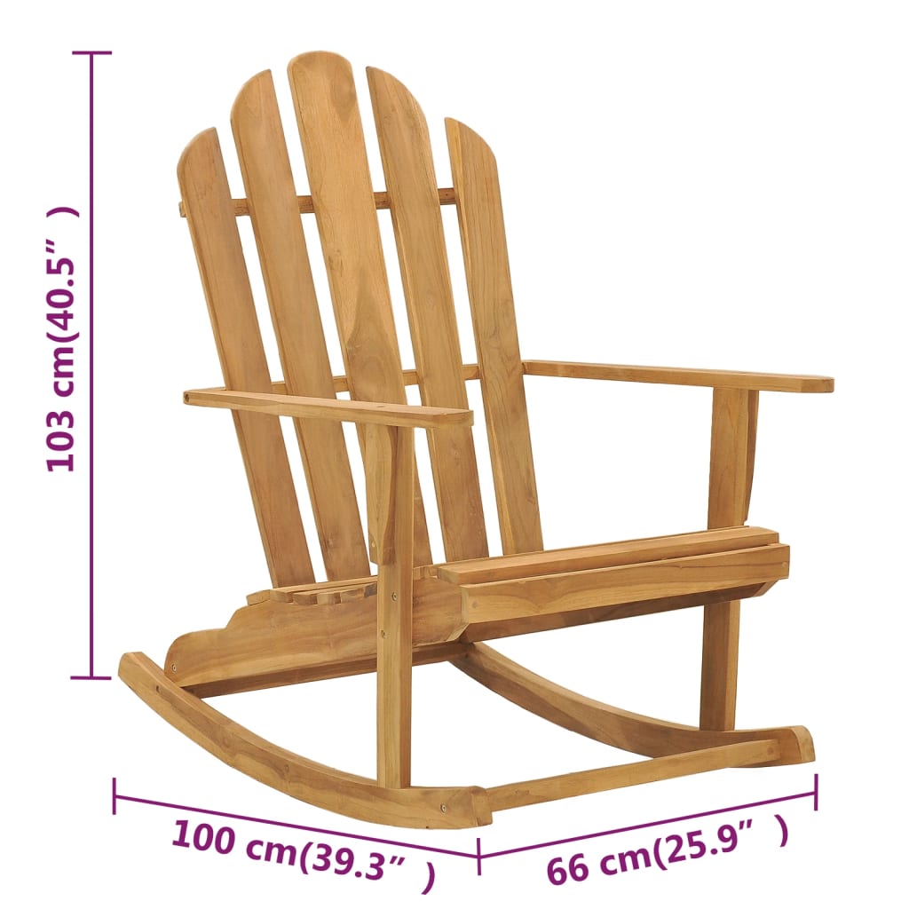 vidaXL Adirondack Rocking Chair Porch Rocker with High Back Solid Wood Teak-14