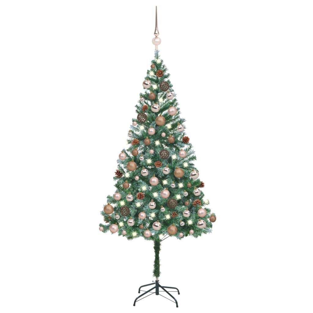 Frosted Christmas Tree with LEDs&Ball Set&Pinecones 59.1" Multi Colours