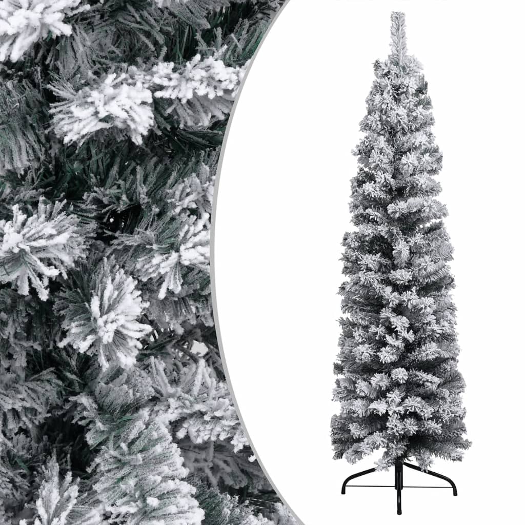 vidaXL Slim Pre-lit Christmas Tree with Flocked Snow Green 94.5" PVC-15