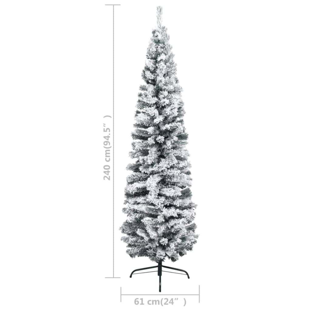 vidaXL Slim Pre-lit Christmas Tree with Flocked Snow Green 94.5" PVC-10