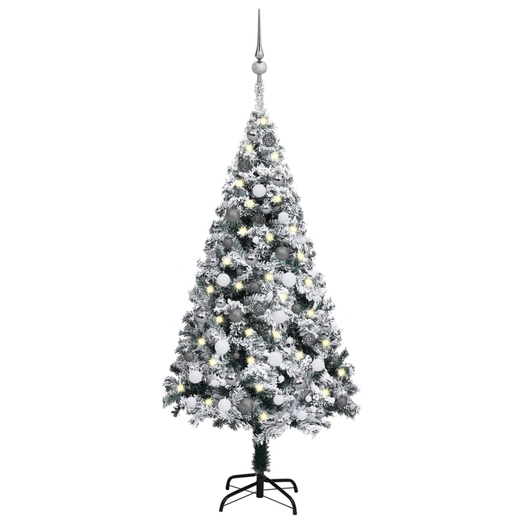 Artificial Christmas Tree with LEDs&Ball Set Green 94.5" PVC