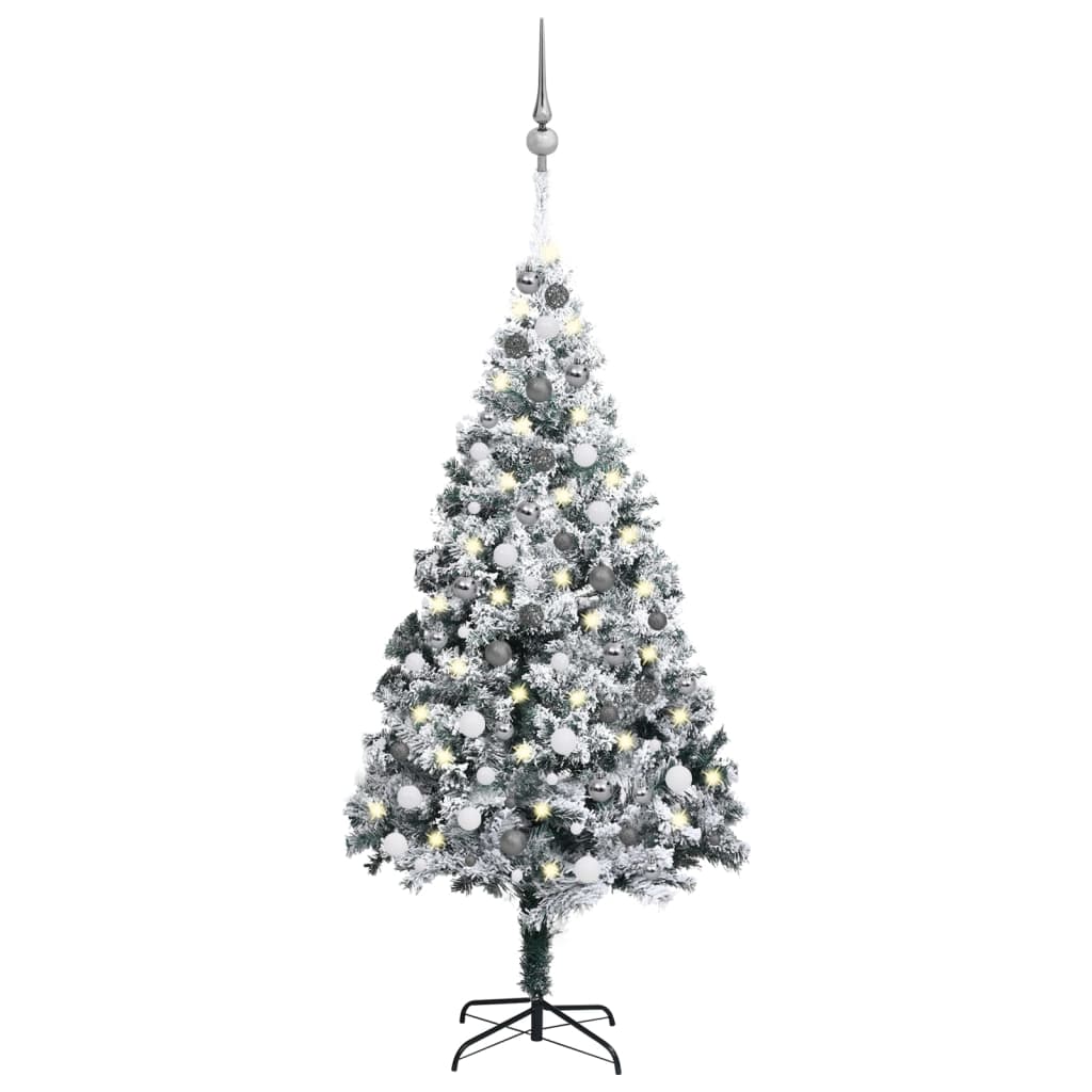 Artificial Christmas Tree with LEDs&Ball Set Green 94.5" PVC