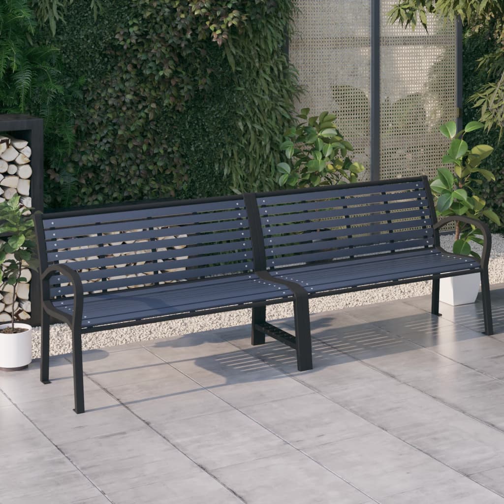 Patio Bench Steel Porch Garden Chair Seating Black/Brown 49.2"/98.8"