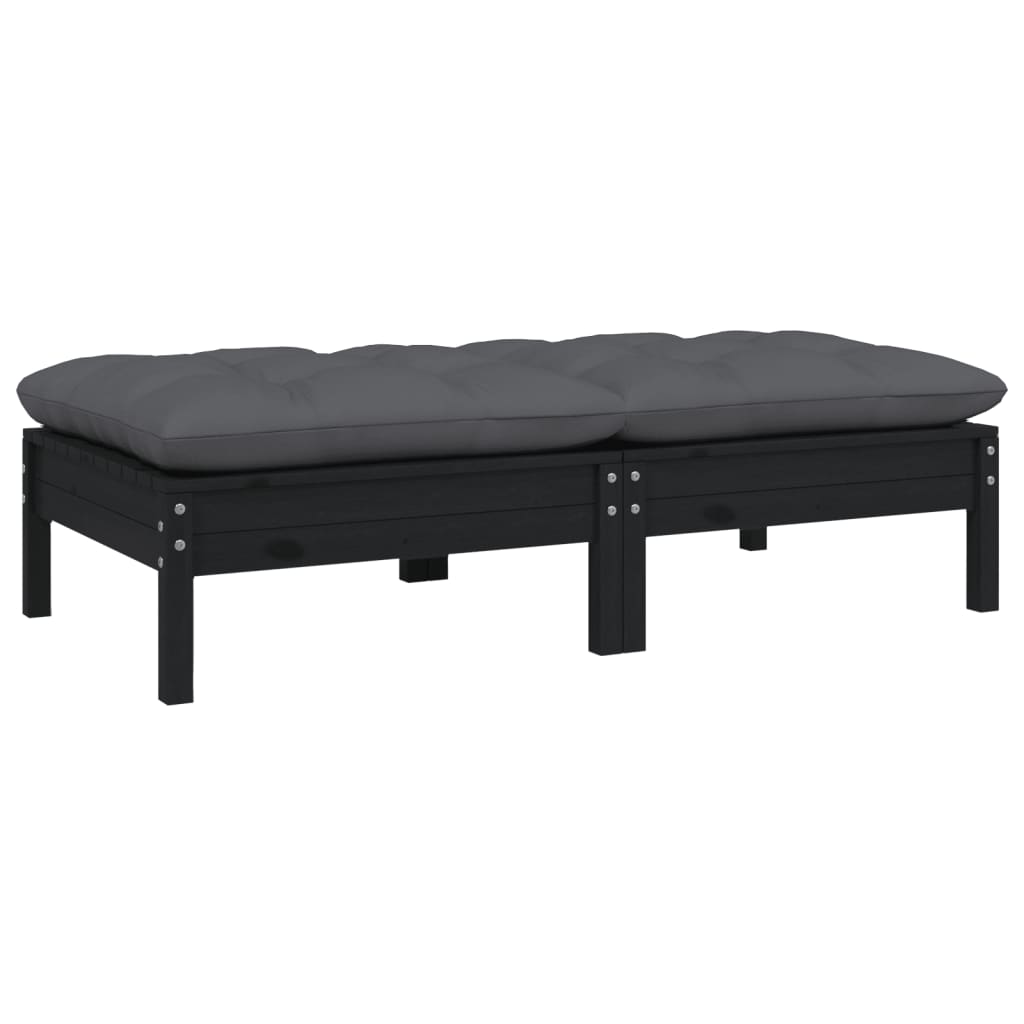 vidaXL 2-Seater Patio Sofa with Cushions Black Solid Pinewood-0