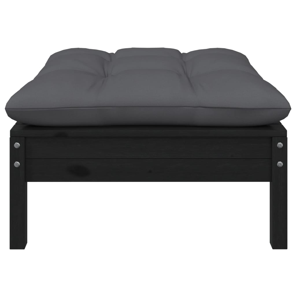 vidaXL 2-Seater Patio Sofa with Cushions Black Solid Pinewood-2