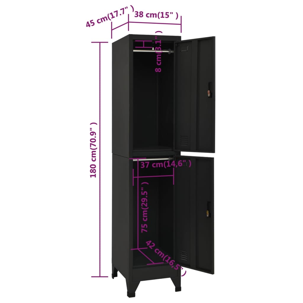 vidaXL Locker Cabinet Black 15"x17.7"x70.9" Steel-7