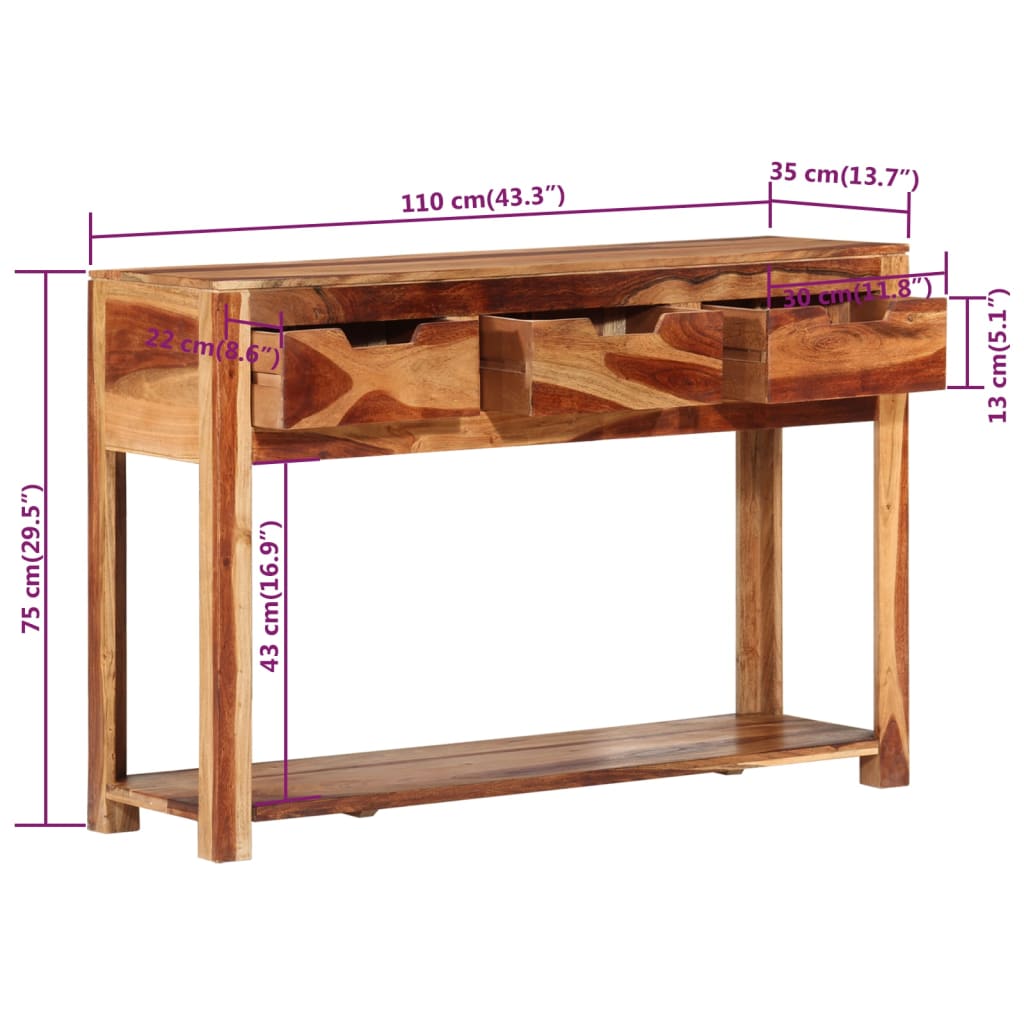 vidaXL Console Table 43.3"x13.8"x29.5" Solid Wood Acacia-7