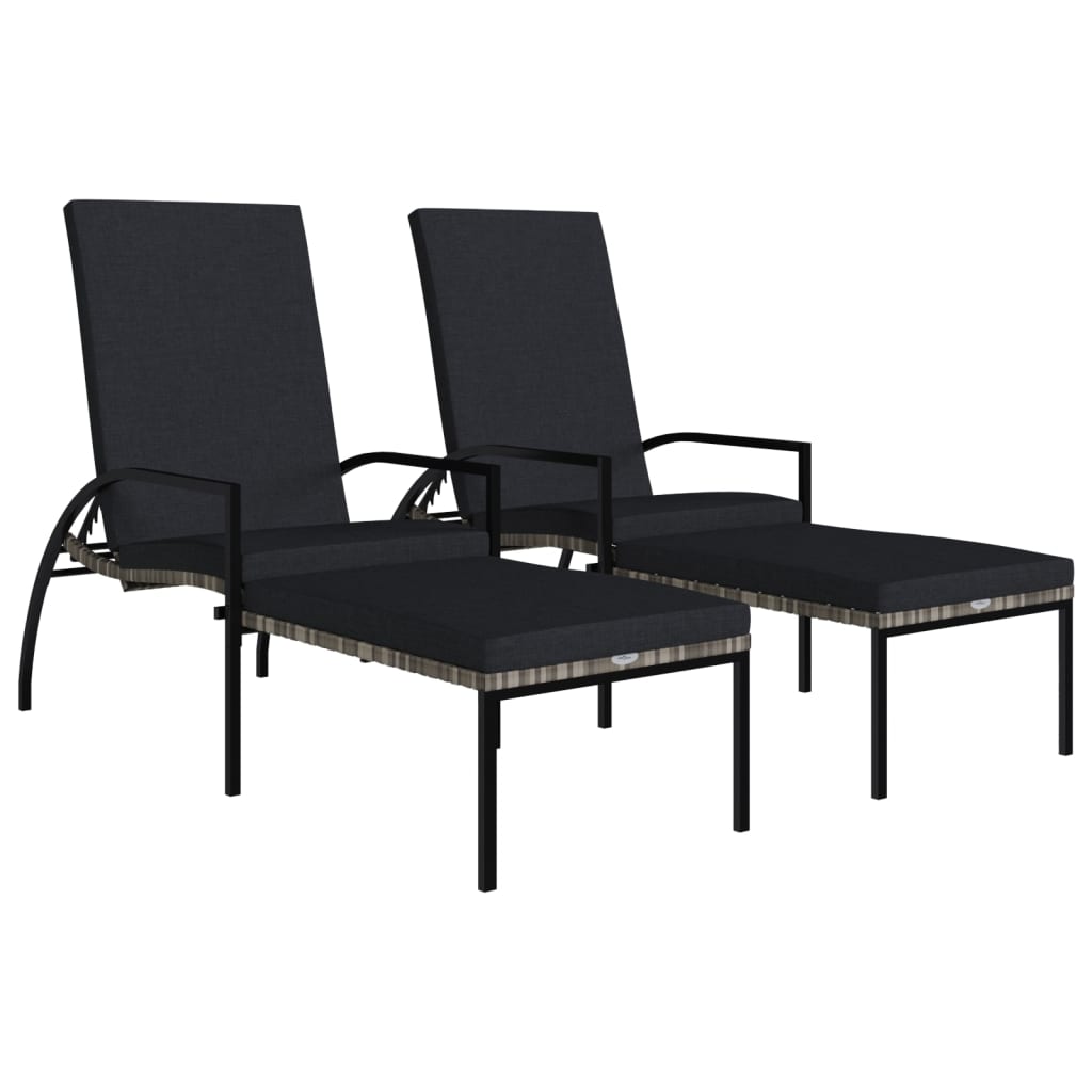 2x Sun Loungers with Footrest PE Rattan Patio Garden Chair Multi Colors