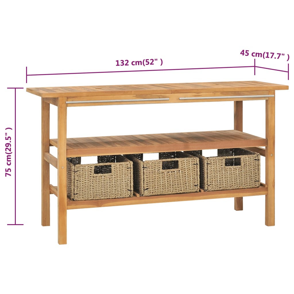 vidaXL Bathroom Vanity Cabinet with 3 Baskets Solid Wood Teak 52"x17.7"x29.5"-6