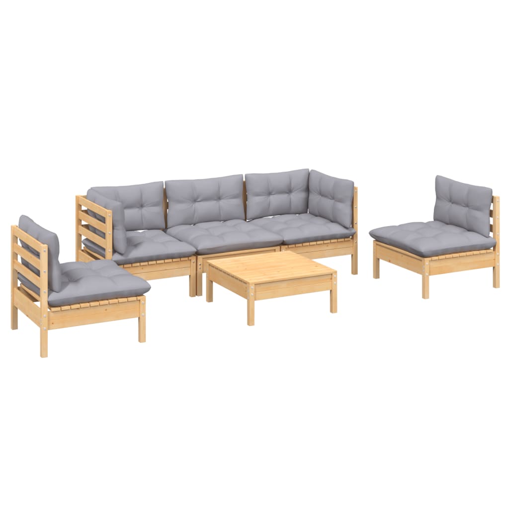 vidaXL 6 Piece Patio Lounge Set with Cream Cushions Solid Pinewood-7