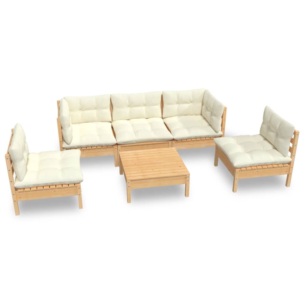 vidaXL 6 Piece Patio Lounge Set with Cream Cushions Solid Pinewood-8