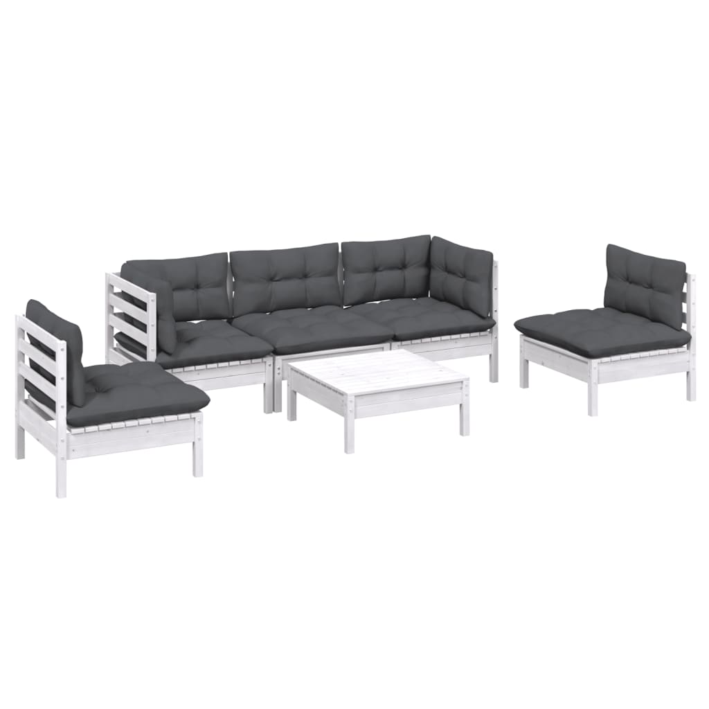 vidaXL 6 Piece Patio Lounge Set with Cream Cushions Solid Pinewood-11