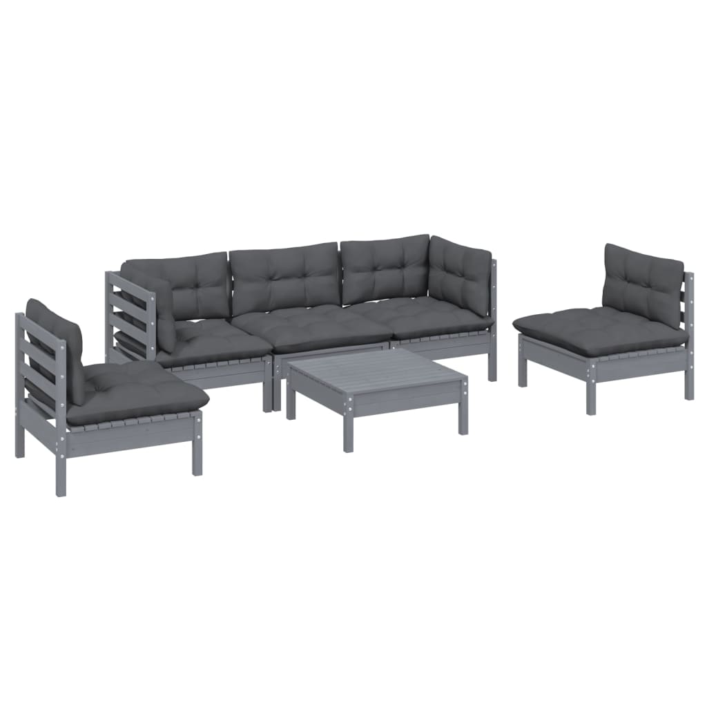 vidaXL 6 Piece Patio Lounge Set with Cream Cushions Solid Pinewood-13