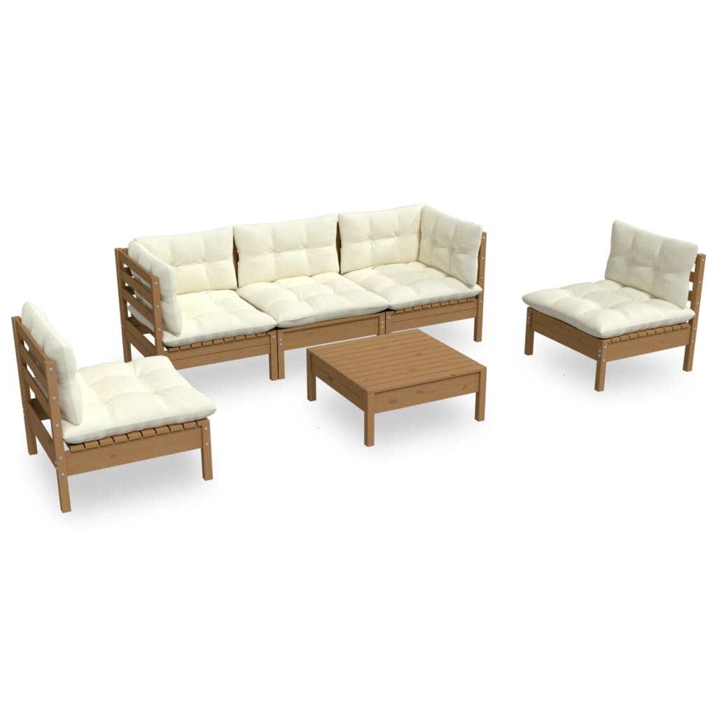 vidaXL 6 Piece Patio Lounge Set with Cream Cushions Solid Pinewood-2