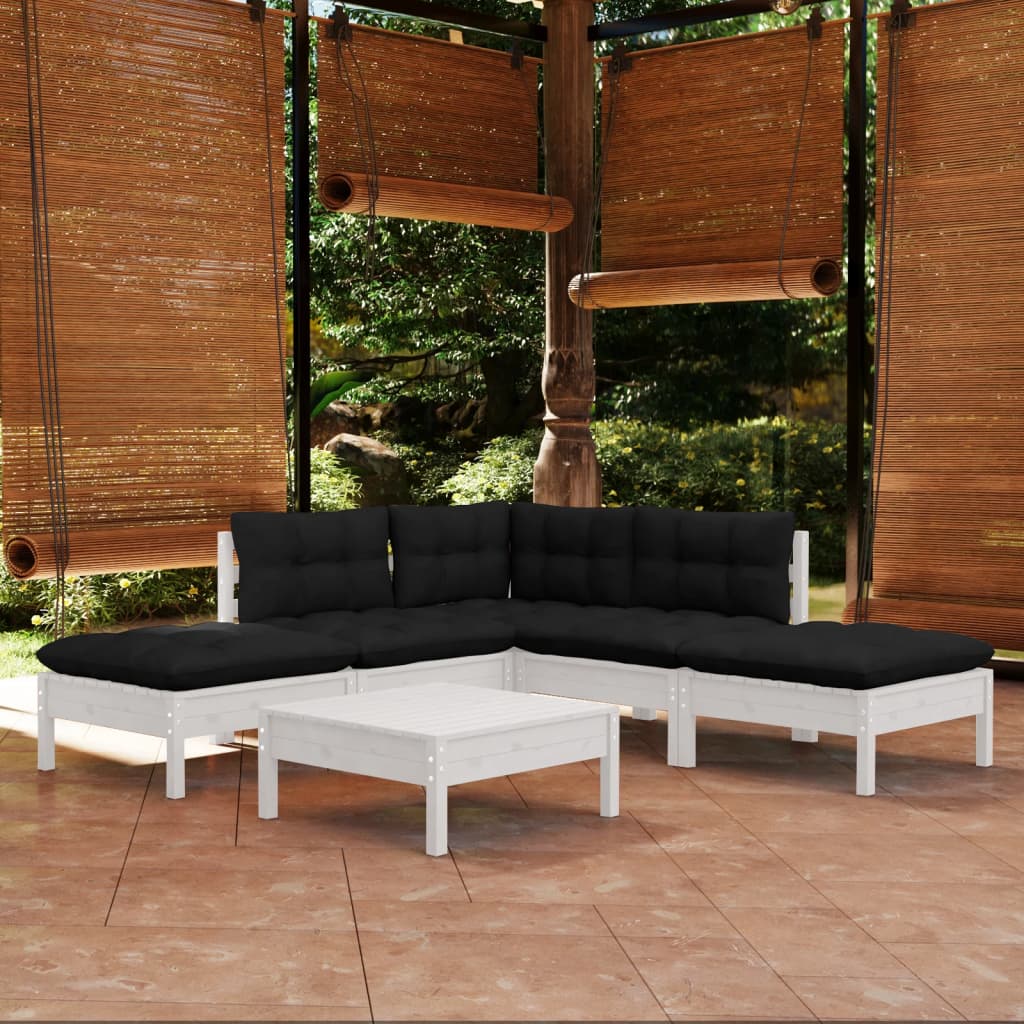 vidaXL 6 Piece Patio Lounge Set with Cream Cushions Pinewood-3